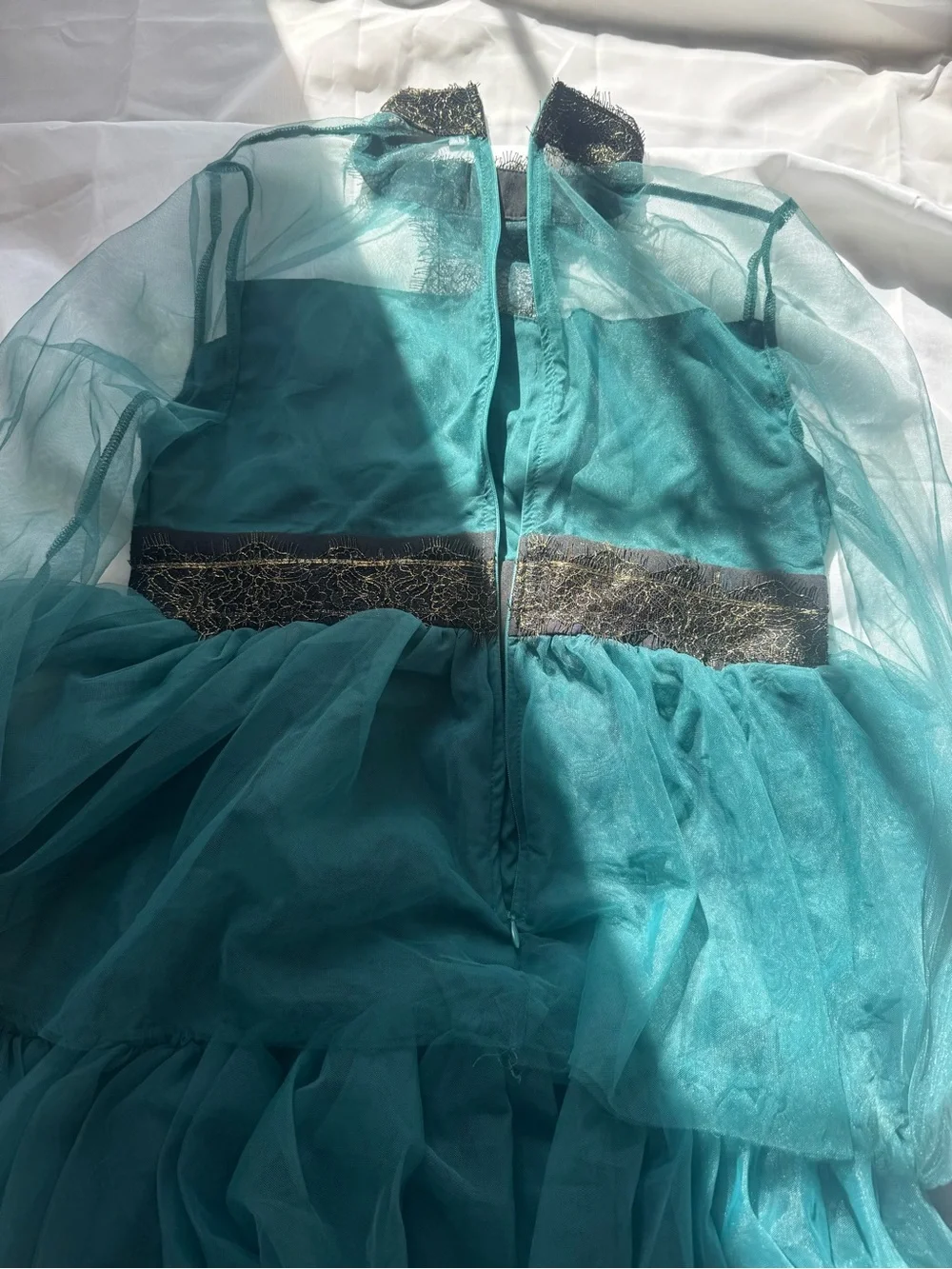 Hunter Green Tulle Princess Costume with Gold Trim